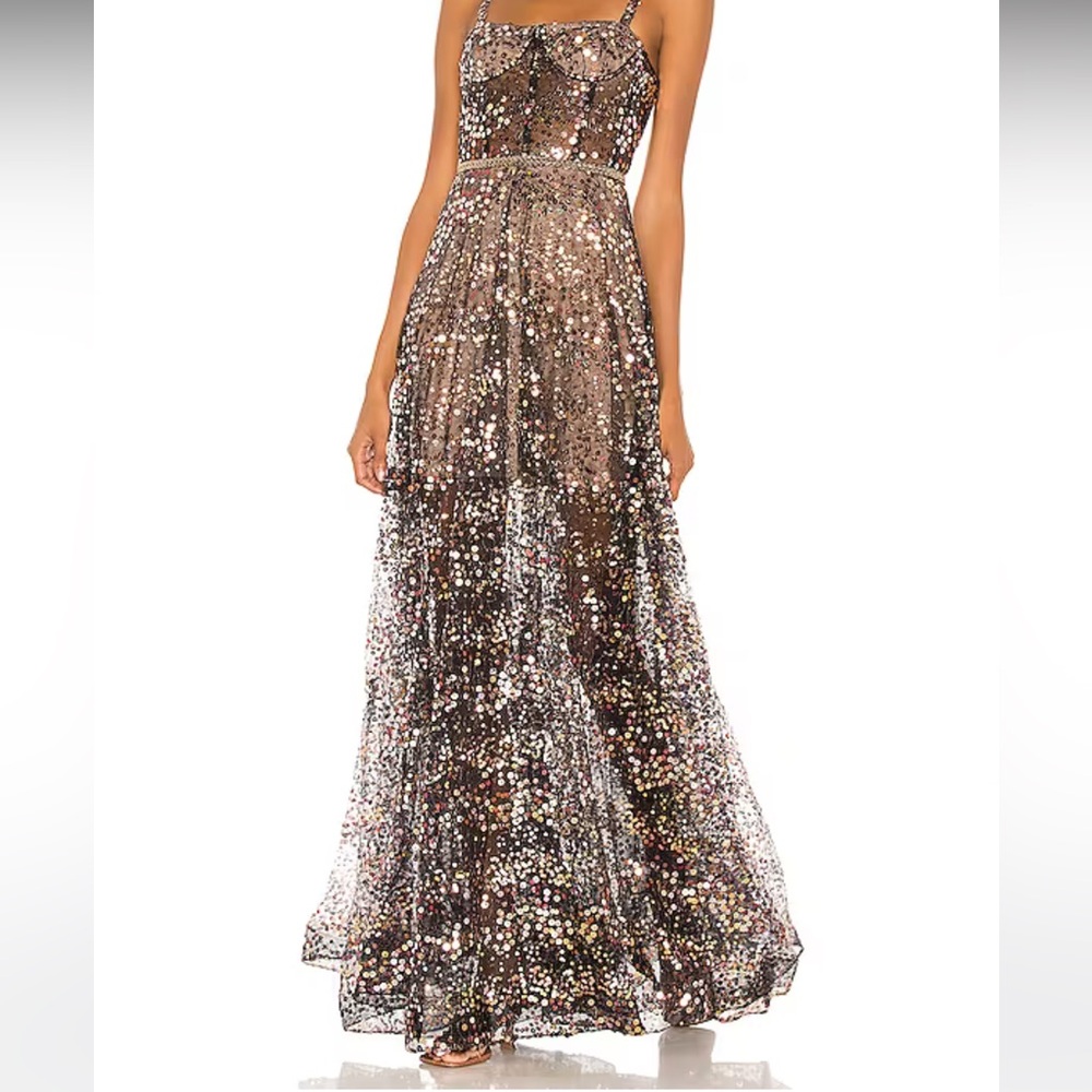 Bronx and Banco Midnight Noir Gown in Gold and Black